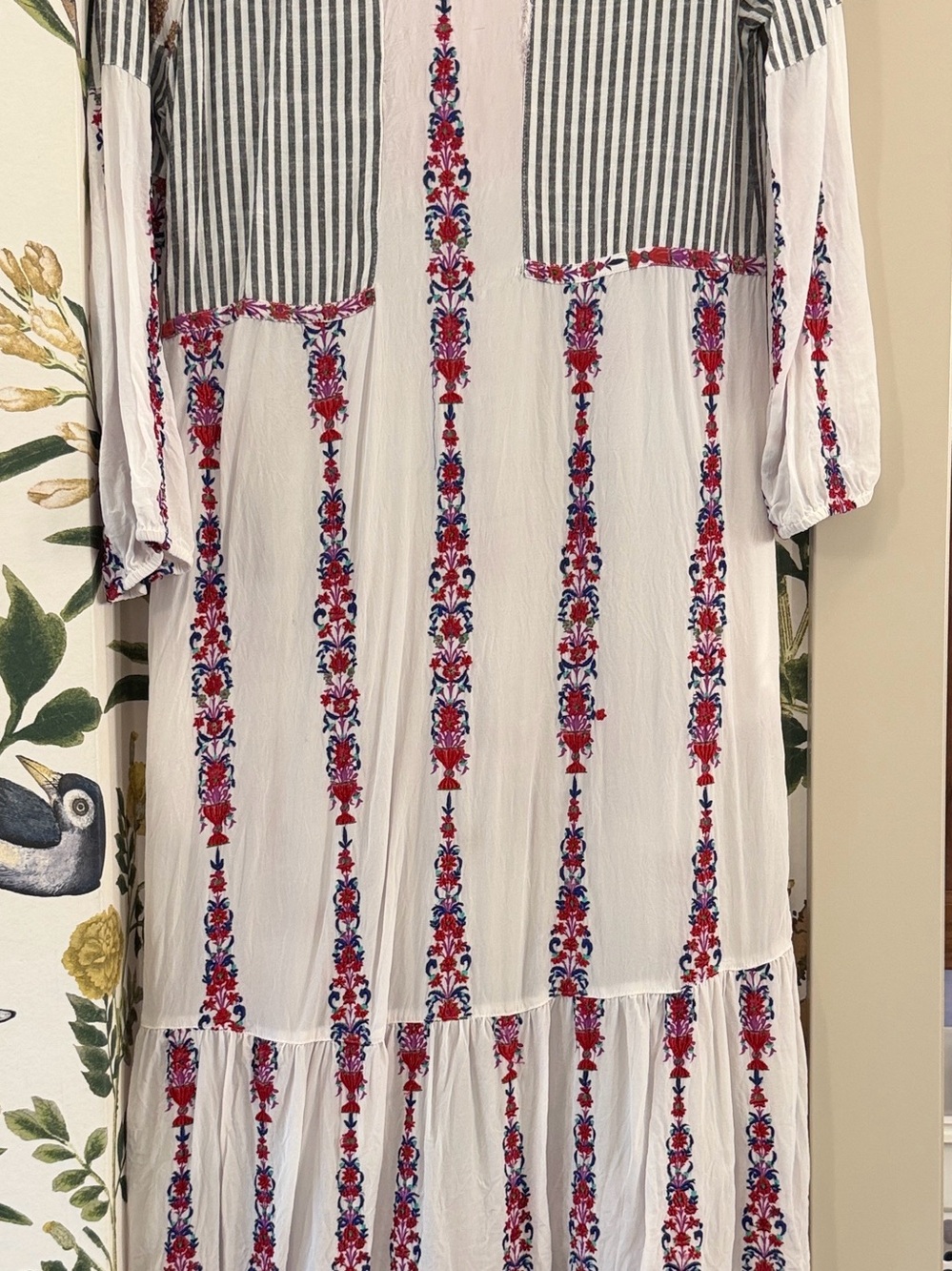 Sundance Mixed-Print Asymmetrical Maxi Dress — White, Red & Pink